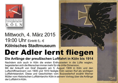 Plakat zum Vortrag zur Klner Luftfahrt 1914 "Der Adler lernt fliegen"