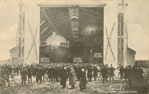 Die Belegung der Luftschiffhalle in Köln Bickendorf mit den Luftschiffen Zeppelin, Gross und Parseval 