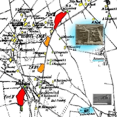 Entfestungskarte der Festung Köln - Mengenischer Front mit Fort III und Butzweilerhof