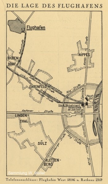 Die Lage des Flughafens Köln Butzweilerhof