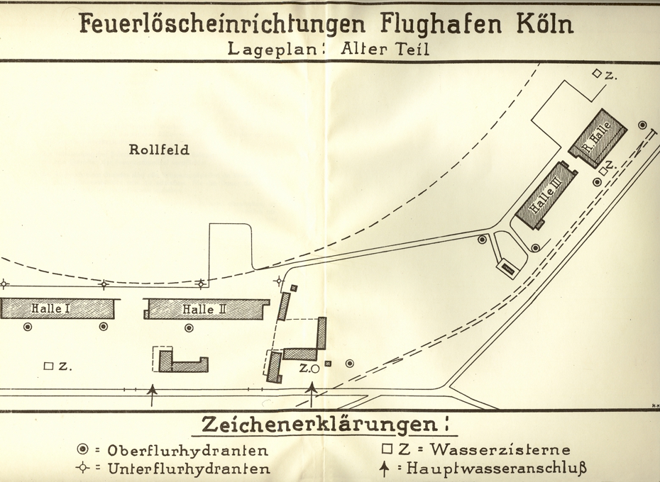 Lageplan "Feuerlscheinrichtungen Flughafen Kln" Butzweilerhof 1926