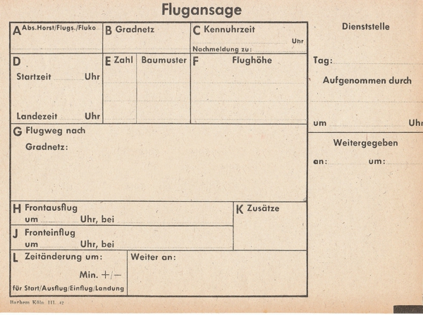 Formular "Flugansage" Flughafen Kln Butzweilerhof 1926