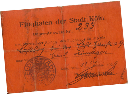 Ausweis des Luftboys Hans Kündgen Flughafen Köln Butzweilerhof