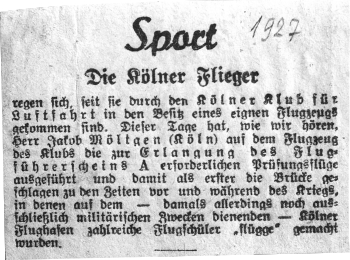 Zeitungsmeldung über den Erwerb des A-Schein durch Jakob Möltgen für den KKfL