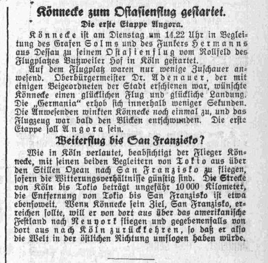 Zeitungsartikel zum Start von Otto Könnecke