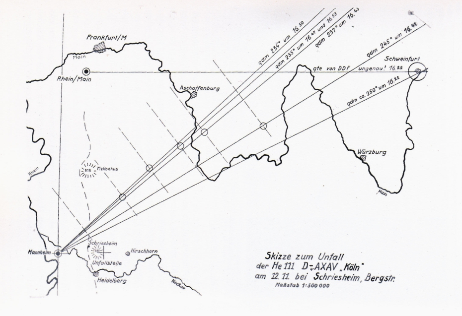 Unfallskizze Anflug der Heinkel He 111  D-AXAV "Kln"