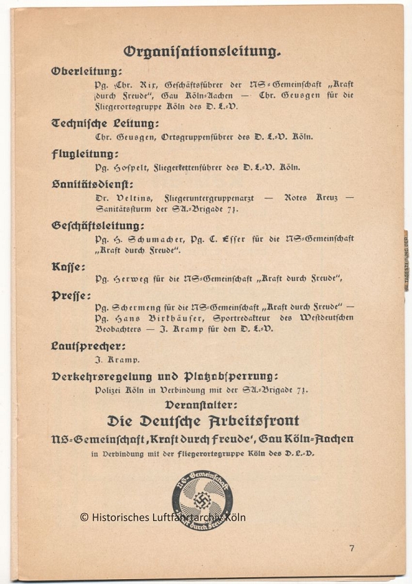 Programmheft des Volksflugtag 1934 in Kln auf dem Flughafen Butzweilerhof