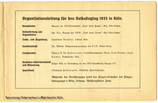 Volksflugtag 1935 Flughafen Köln Butzweilerhof Organisationleitung