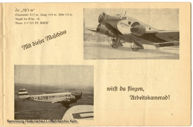 Volksflugtag 1935 Flughafen Köln Butzweilerhof Werbung Junkers Ju52