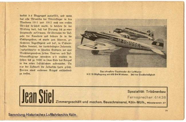 Volksflugtag 1935 Flughafen Kln Butzweilerhof Erklrung He 70