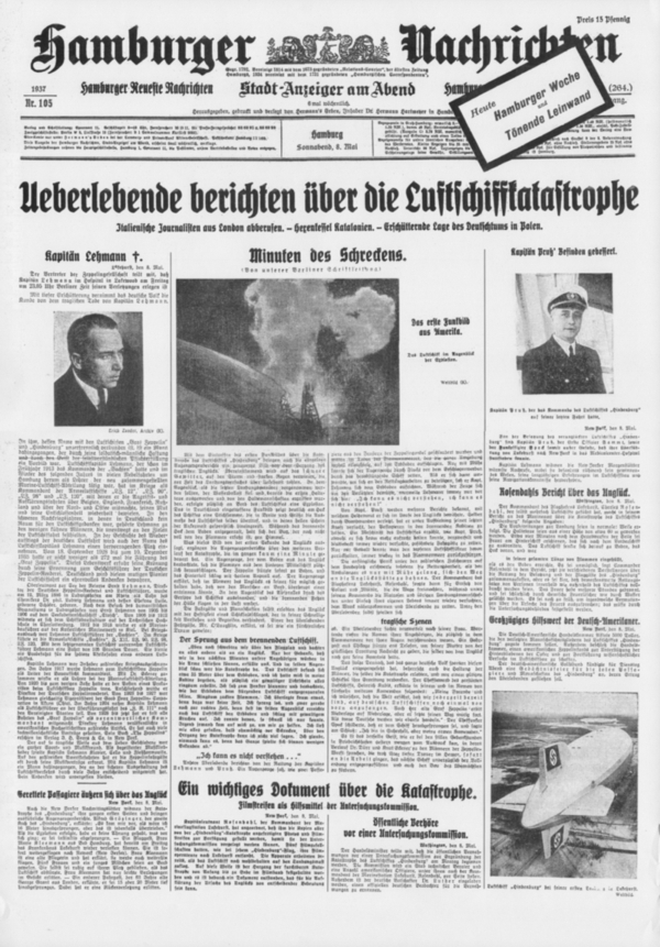 Hamburger Nachrichten zum Absturz von LZ 129 Hindenburg