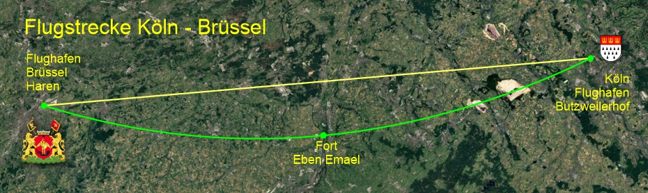 Flugstrecke Brssel Haeren - Kln Butzweilerhof