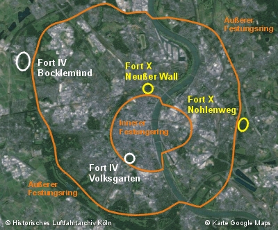 Lage der Klner Forts im Inneren und ueren Festungsdienst die identische Nummern haben