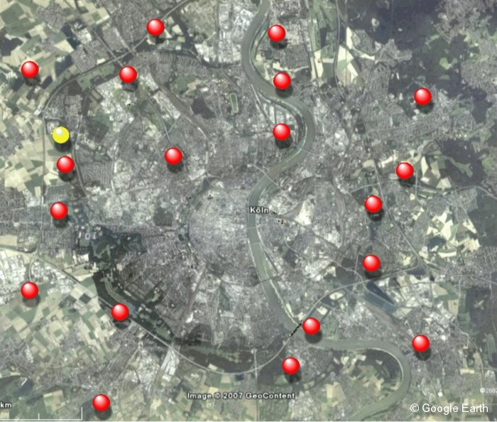 Lage der Flakbatterien um Köln