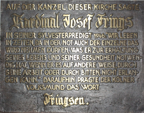 Gedenkplatte zur Silvesterpredigt in St. Engelbert durch Kardinal Frings in Köln-RiehlKöln