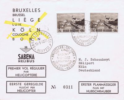 Erstflugbrief Hubschrauberflughafen Köln 15. September 1953