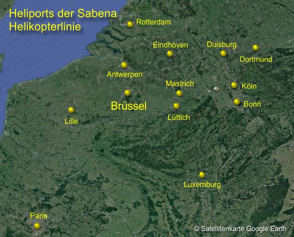Heliports der Sabena Helikopterlinie in Europa