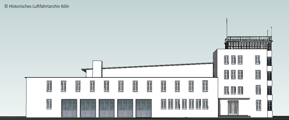 3D-Grafik des Verkehrsturms und des Technikbereichs Flughafen Köln Butzweilerhof
