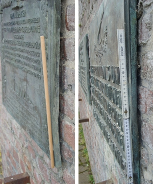 Beschädigte Gedenkplatten der Gedenkstätte Fort I Köln-Bayenthal